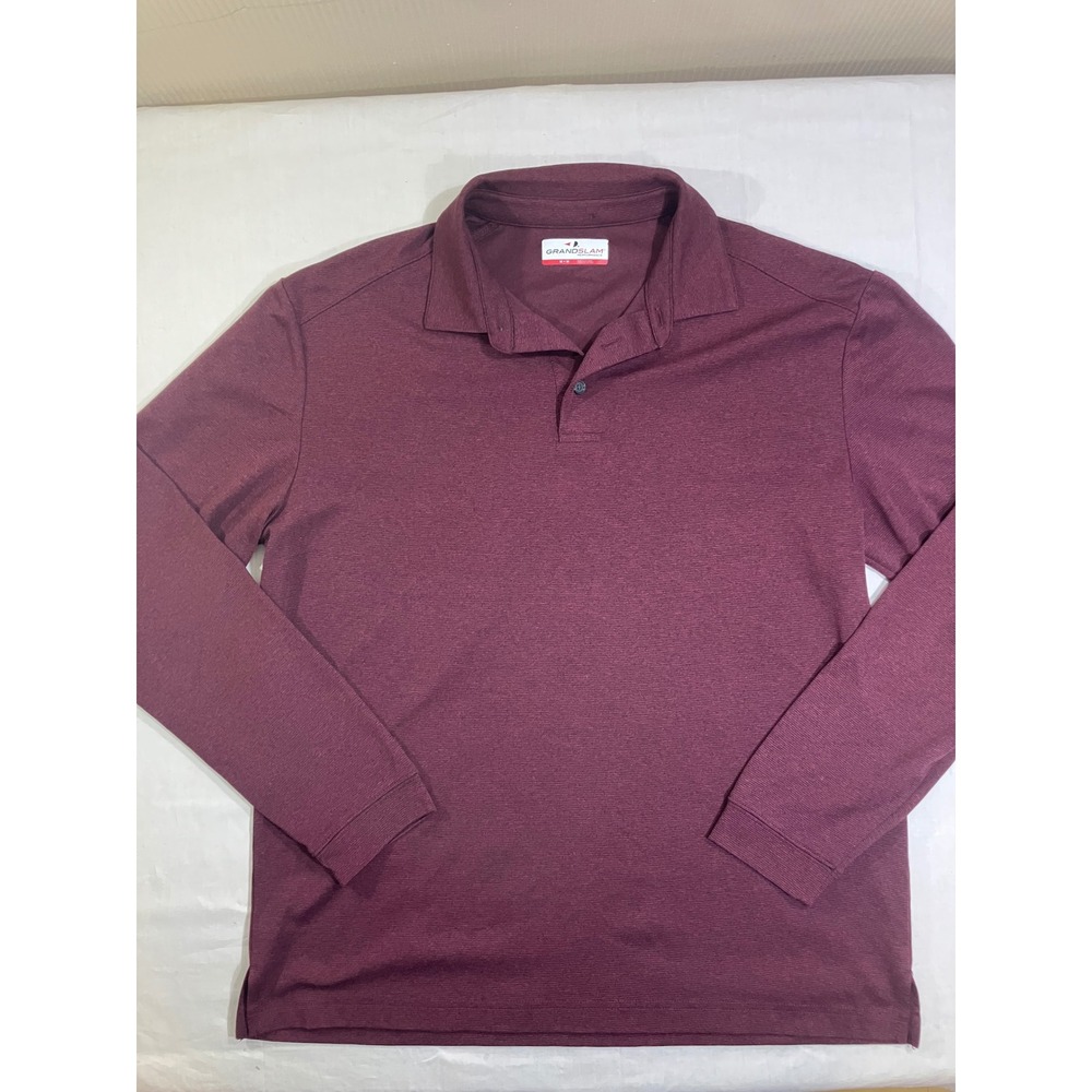 Grand Slam Performance Mens Long Sleeve‎ Polo Shirt Maroon Burgundy Size Medium